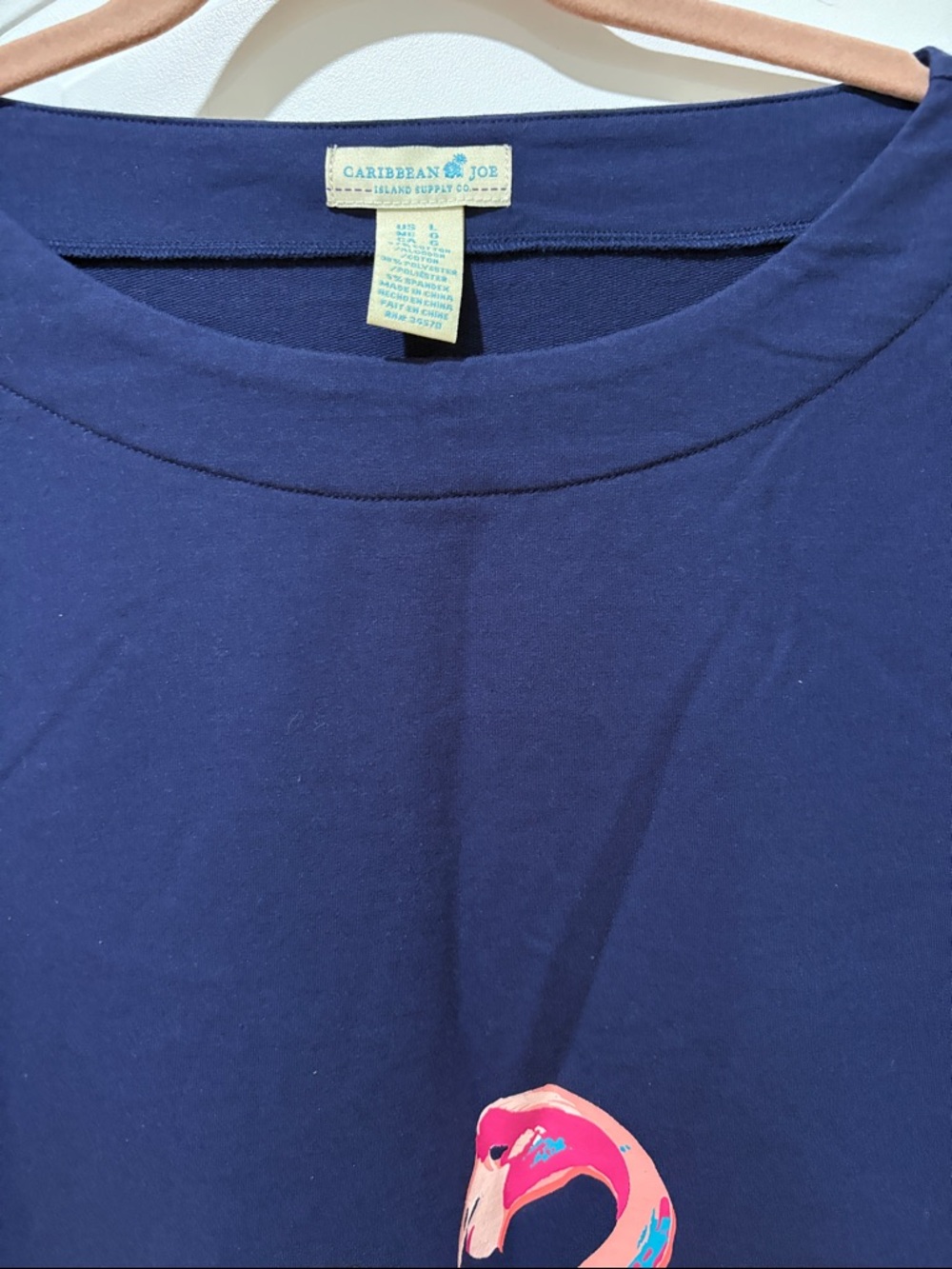 Caribbean Joe Navy Top with Pink & Teal Flamingo Print - Picture 11 of 14